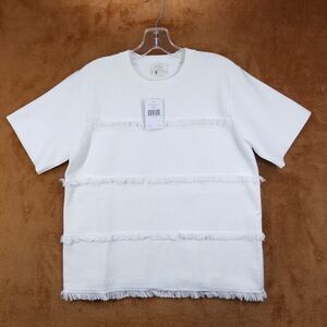 KATE SPADE Sweater Womens Small White Pullover Crew Fringe Short Sleeve $298